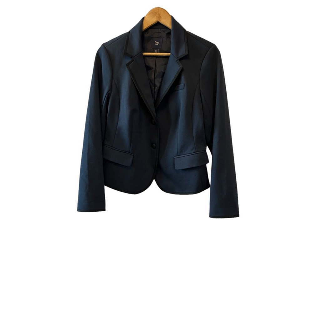 GAP Navy Black Piping 2 Button Fitted Blazer Jacket 6 - Picture 2 of 9